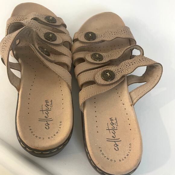 Clarks Ultimate ComfortCollection Tan Leather Slide Adjustable Sandals US 9.5 - Picture 2 of 10